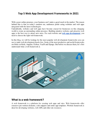Best 5 Web App Development Frameworks in 2021