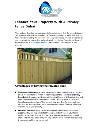 Enhance Your Property With A Privacy Fence Dubai