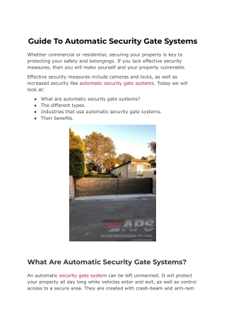 Guide To Automatic Security Gate Systems