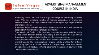 Advertising management course In India