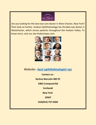 Best Ophthalmologist NYC | Hudson Ophthalmology