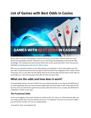 List of Games with Best Odds in Casino