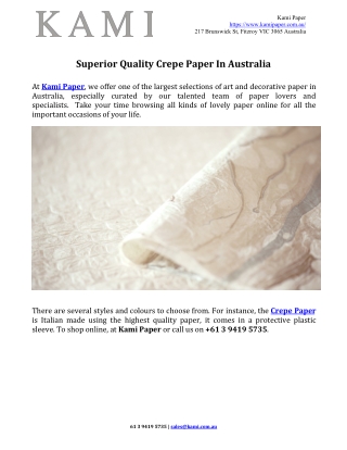 Superior Quality Crepe Paper In Australia