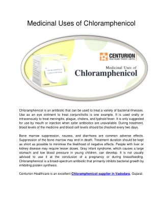 Medicinal Uses of Chloramphenicol