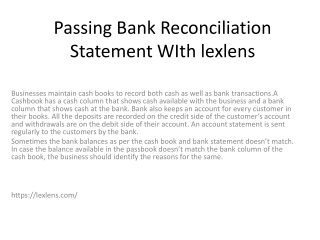 Passing Bank Reconciliation Statement WIth lexlens