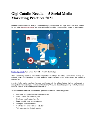 Gigi Catalin Neculai – 5 Social Media Marketing Practices 2021