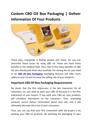 Custom CBD Oil Box Packaging | Deliver Information Of Your Products