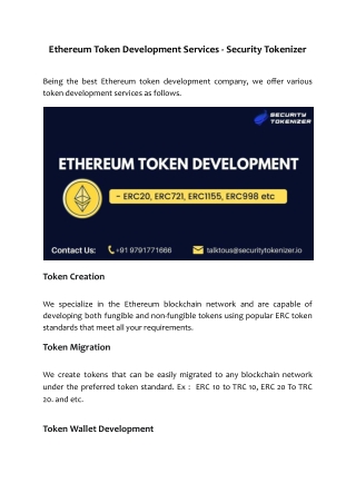 Ethereum Token Development Services - Security Tokenizer