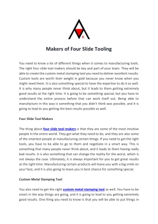 Tooling and Design for Stamping Manufacturing