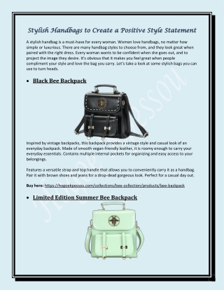 Stylish Handbags to Create a Positive Style Statement