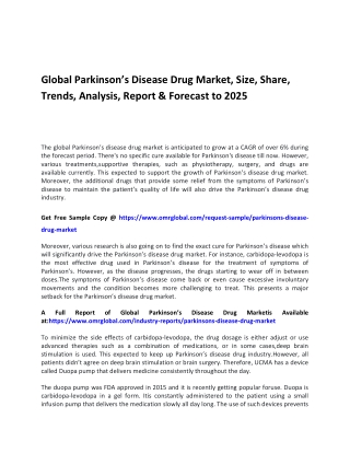 Global Parkinson’s Disease Drug Market