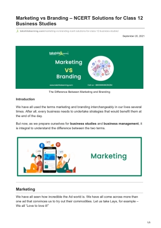 Marketing vs Branding - NCERT Solutions Class 12