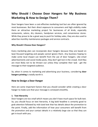 Why Should I Choose Door Hangers for My Business Marketing