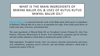 What Is The Main Ingredients Of Minyak Balur and Kutus Kutus Minyak Balur Oil