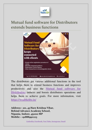 Mutual fund software for Distributors extends business functions