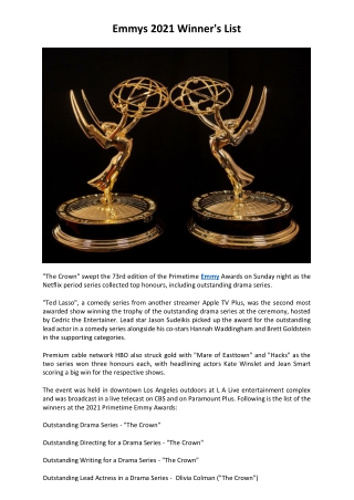Emmys 2021 Winner's List