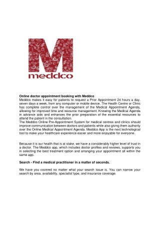 Online doctor appointment booking with Meddco