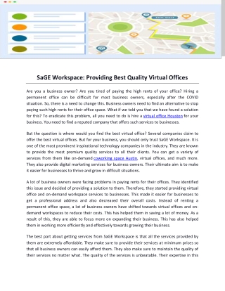 SaGE Workspace- Providing Best Quality Virtual Offices