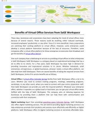 Benefits of Virtual Office Services from SaGE Workspace
