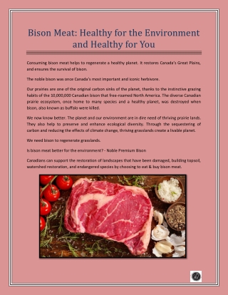 Bison Meat: Healthy for the Environment and Healthy for You