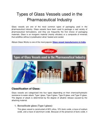 Types of Glass Vessels used in the Pharmaceutical Industry