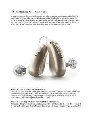 Benefits of using Phonak Audeo Paradise