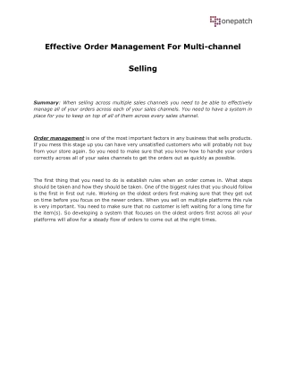 Effective Order Management For Multi-channel Selling