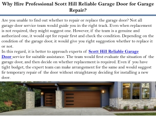 Why Hire Professional Scott Hill Reliable Garage Door for Garage Repair?