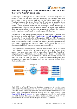 How will ClaritySSO Travel Marketplace help to boost the Travel Agency business (1)
