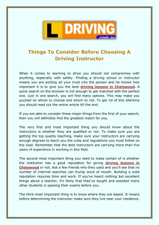 Things To Consider Before Choosing A Driving Instructor
