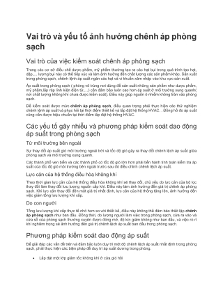 Vai trò và yếu tố ảnh hưởng chênh áp phòng sạch