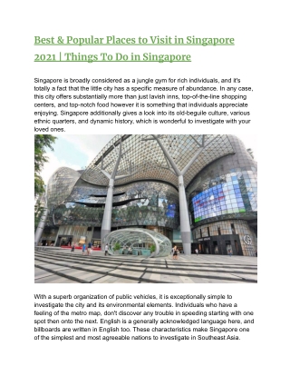 Popular Places In Singapore
