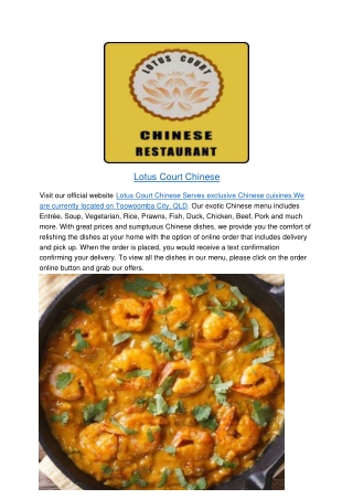 5% Off - Lotus Court Chinese Menu Toowoomba Delivery,QLD