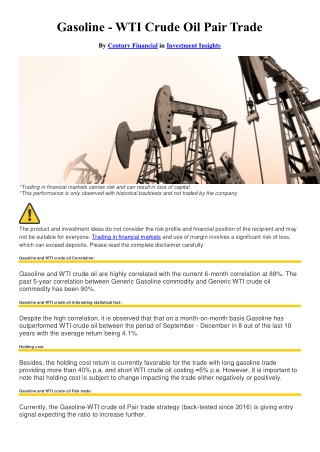 Gasoline - WTI Crude Oil Pair Trade