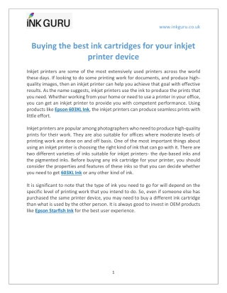 Buying the best ink cartridges for your inkjet printer device