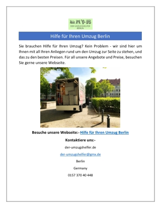 Hilfe für Ihren Umzug Berlin