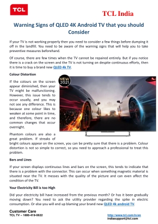 Warning Signs of QLED 4K Android TV that you should Consider