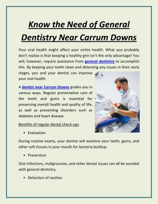 Know the Need of General Dentistry Near Carrum Downs