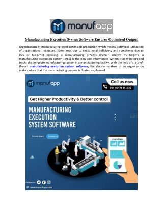 Manufacturing Execution System Software Ensures Optimized Output