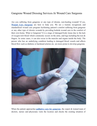 Gangrene Wound Dressing Services At Wound Care Surgeons