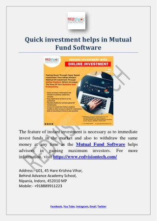 Quick investment helps in Mutual Fund Software