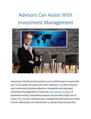 Advisors Can Assist With Investment Management