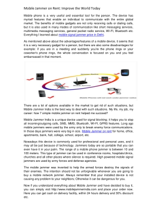 Mobile Jammer on Rent Improve the World Today