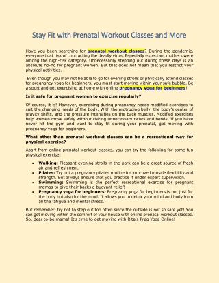 Stay Fit with Prenatal Workout Classes and More