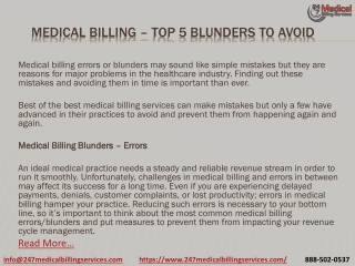 Medical Billing – Top 5 Blunders To Avoid