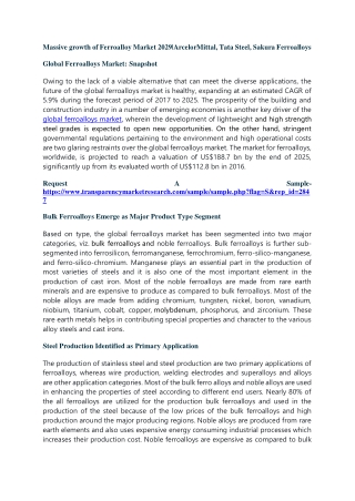 Massive growth of Ferroalloy Market 2029|ArcelorMittal, Tata Steel
