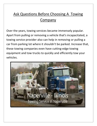 Ask Questions Before Choosing A  Towing Company