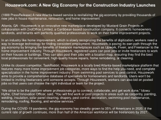 Houzework.com: A New Gig Economy for the Construction Industry Launches