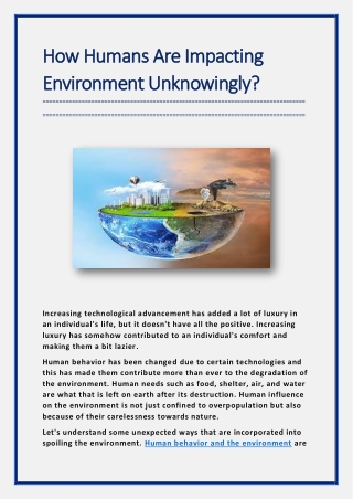 How Humans Are Impacting Environment Unknowingly