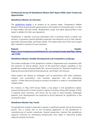 Professional Survey Of Glutathione Market 2027 Report With Latest Trends and Opp